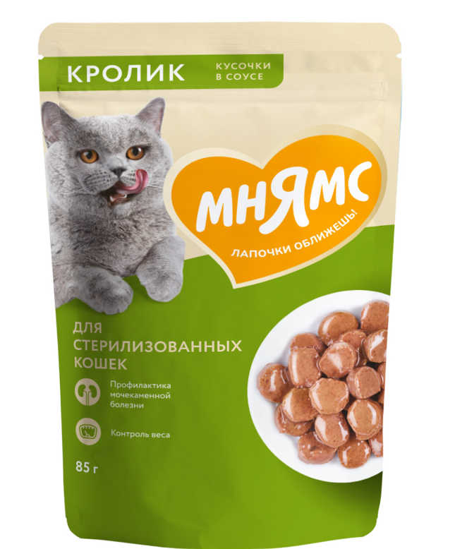 Влажный корм Мнямс Кусочки в соусе с кроликом для стерилизованных кошек 85г