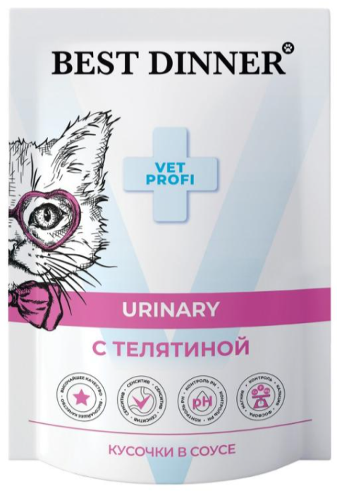 Бест Диннер паучи для кошек Exclusive Vet Profi Urinary кусочки в соусе с телятиной 85 г