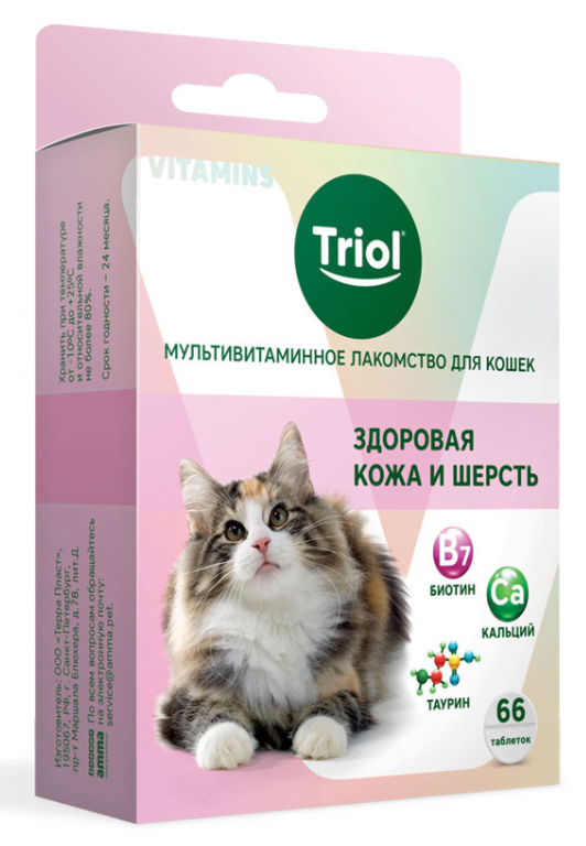 Мультивитаминное лакомство для кошек "Здоровая кожа и шерсть", 33г, Triol