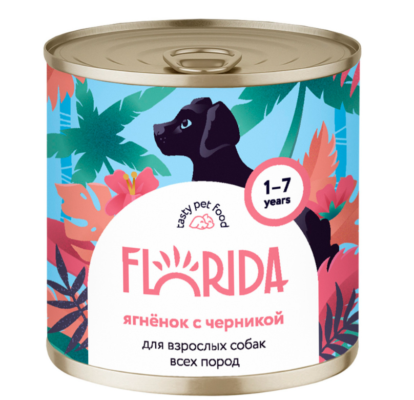 Корм Florida (консерв.) для собак, с ягнёнком и черникой, 240 г