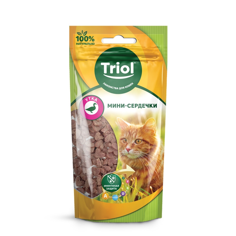 Лакомство Триол мини-сердечки из утки для кошек 40 г