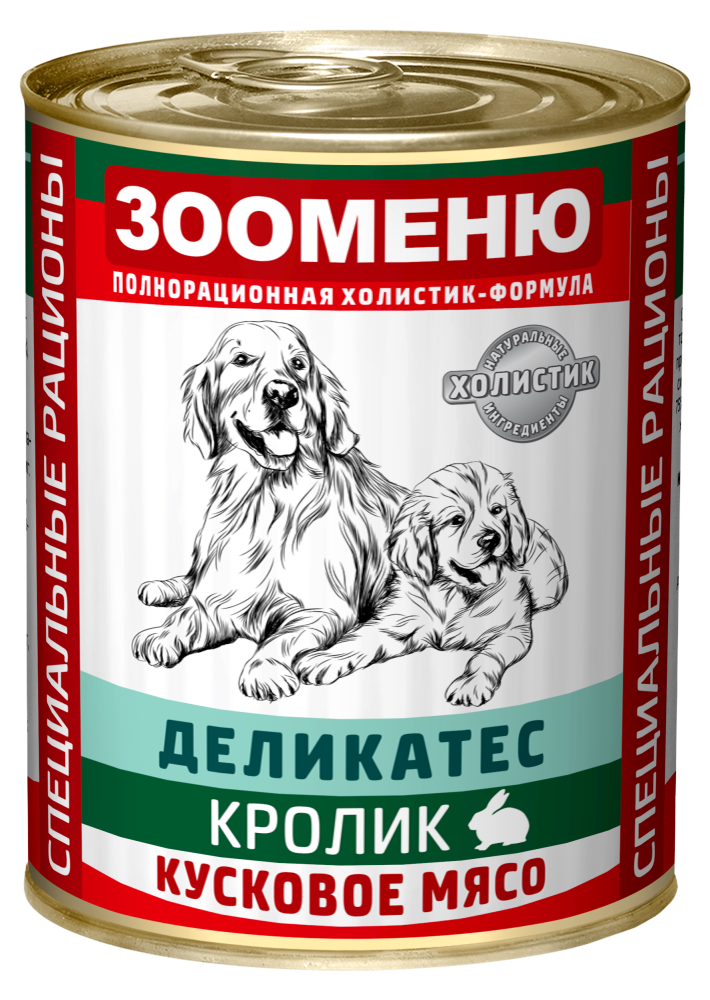 Консервы Зооменю ДЕЛИКАТЕС "Кролик с гречкой" для собак 400 г