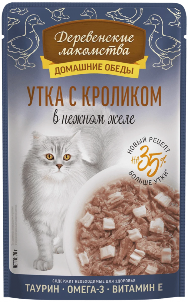 ПАУЧ Деревенские лакомства Утка с кроликом : ЖЕЛЕ 70 г для кошек