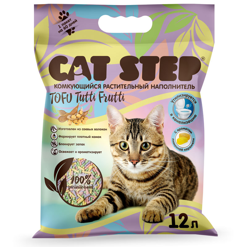 Наполнитель для кошек Cat Step Tofu Tutti Frutti комкующийся растительный 6 л-2,8кг