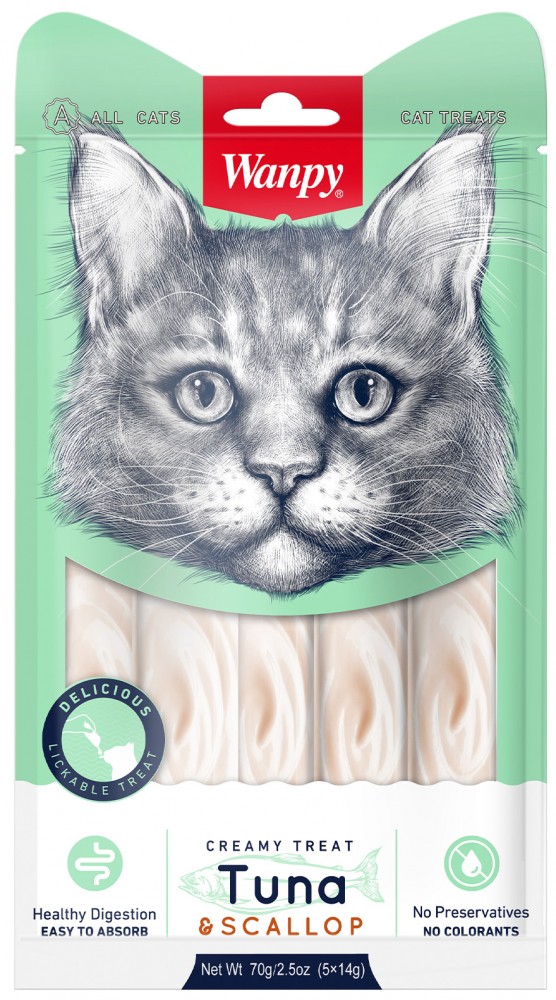 Wanpy Cat Лакомство для кошек &laquo;нежное пюре&raquo; из тунца и гребешка 70 г