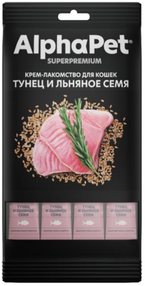 Крем-лакомство AlphaPet Superpremium тунец и льняное семя для кошек 48 г