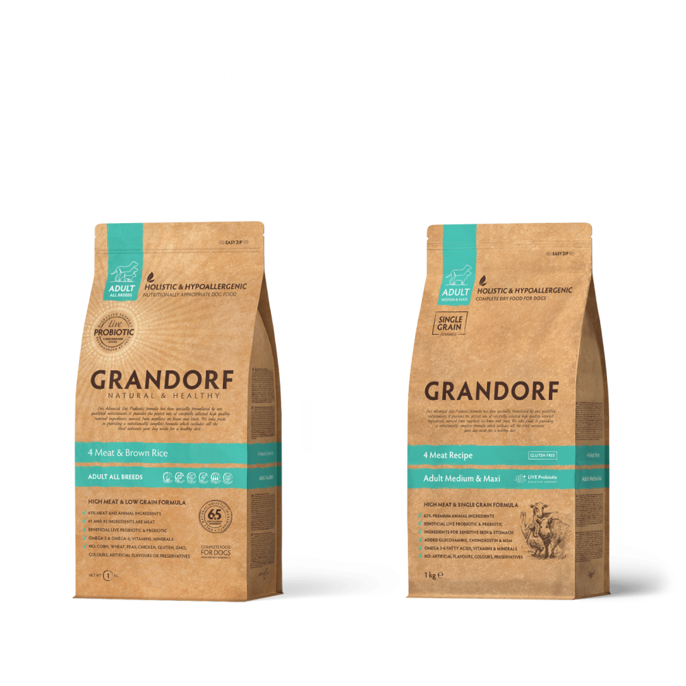 Корм Grandorf 4 Meat Recipe Medium & Maxi Holistic Probiotic для собак средних и крупных пород, с ПРОБИОТИКАМИ, 4 вида мяса с рисом
