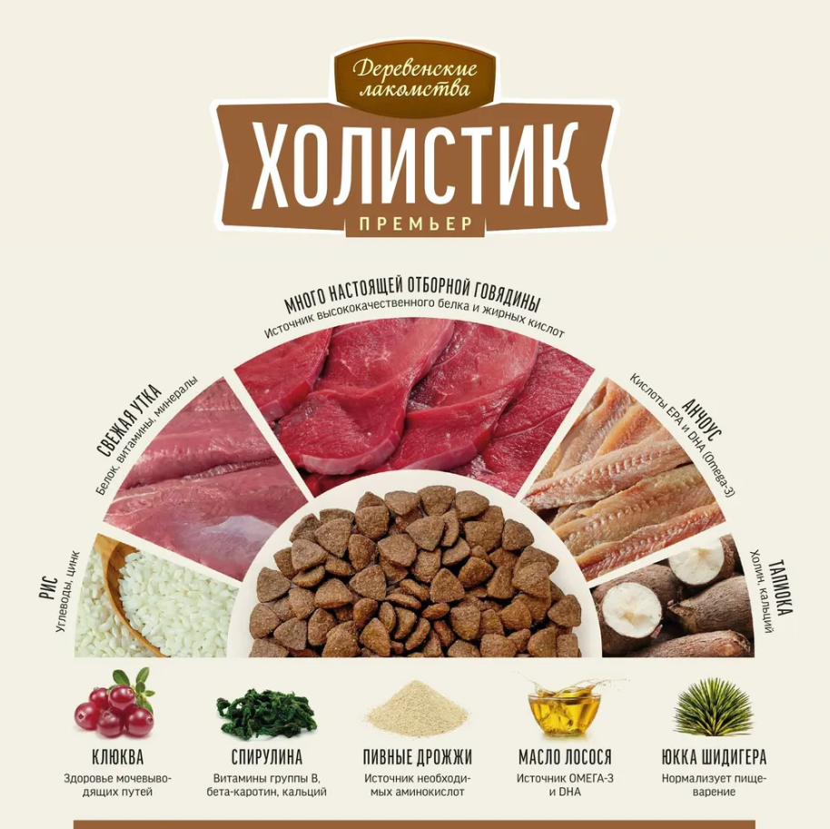 Сухой корм "Деревенские лакомства Холистик Премьер" для стерилизованных кошек, говядина